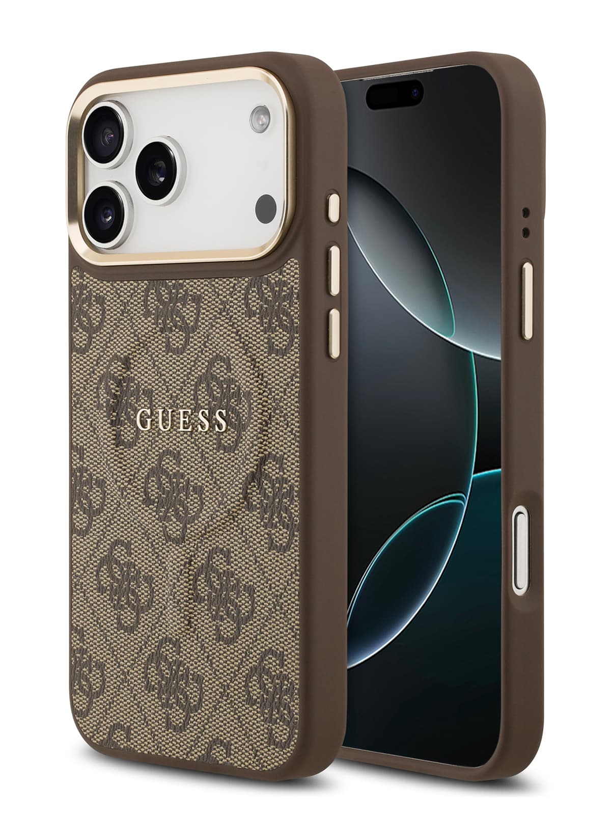 Чехол Guess PU 4G Classic metal logo Gold camera Hard Brown MagSafe (iPhone 17 Pro)