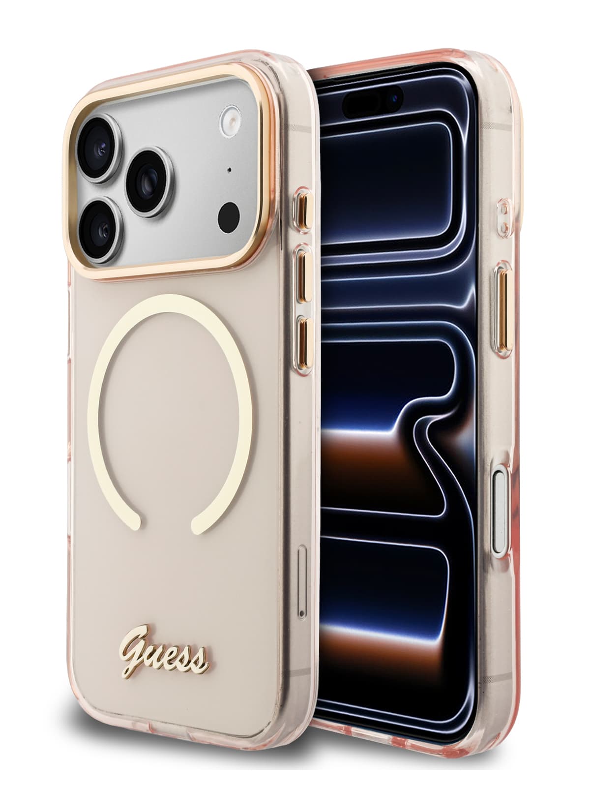 Чехол Guess IML Script Metal logo and Camera Hard Pink MagSafe (iPhone 17 Pro Max)