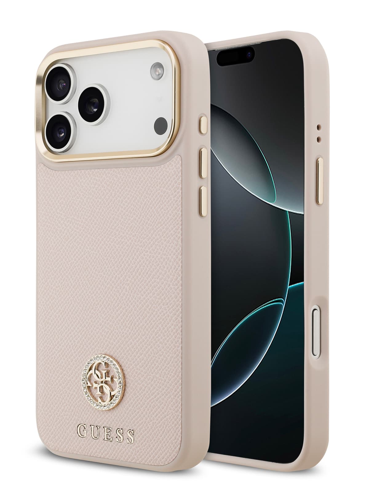 Чехол Guess PU Grained 4G Diamond metal logo Gold camera Hard Pink MagSafe (iPhone 17 Pro Max)