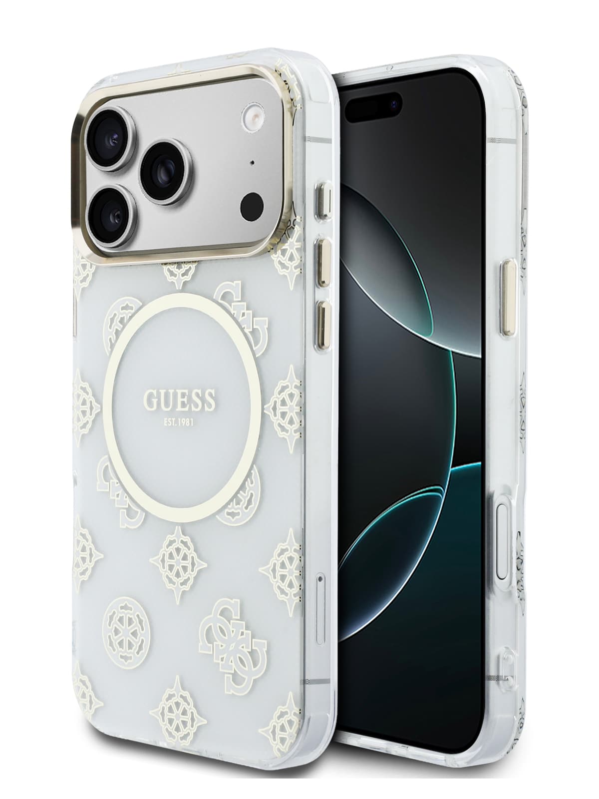 Чехол Guess IML Peony Dots Metal Cam Hard White MagSafe (iPhone 17 Pro Max)