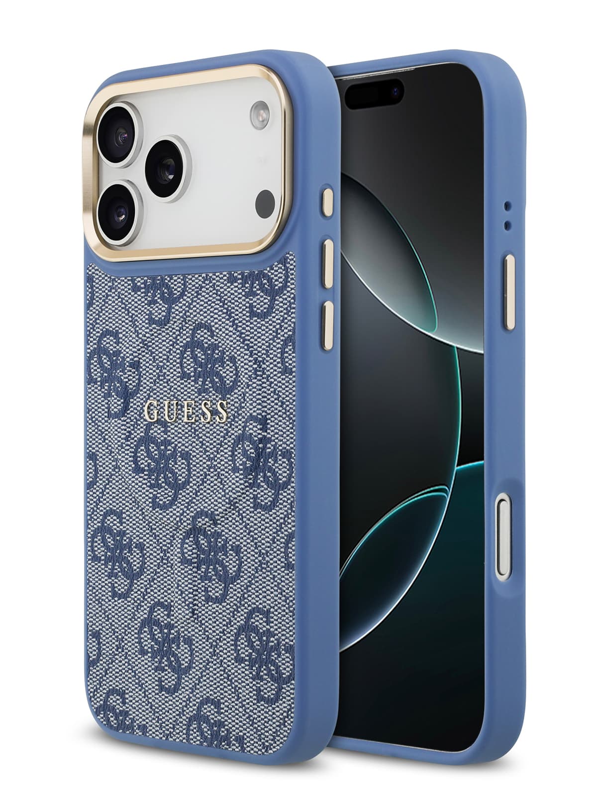 Чехол Guess PU 4G Classic metal logo Gold camera Hard Blue MagSafe (iPhone 17 Pro Max)