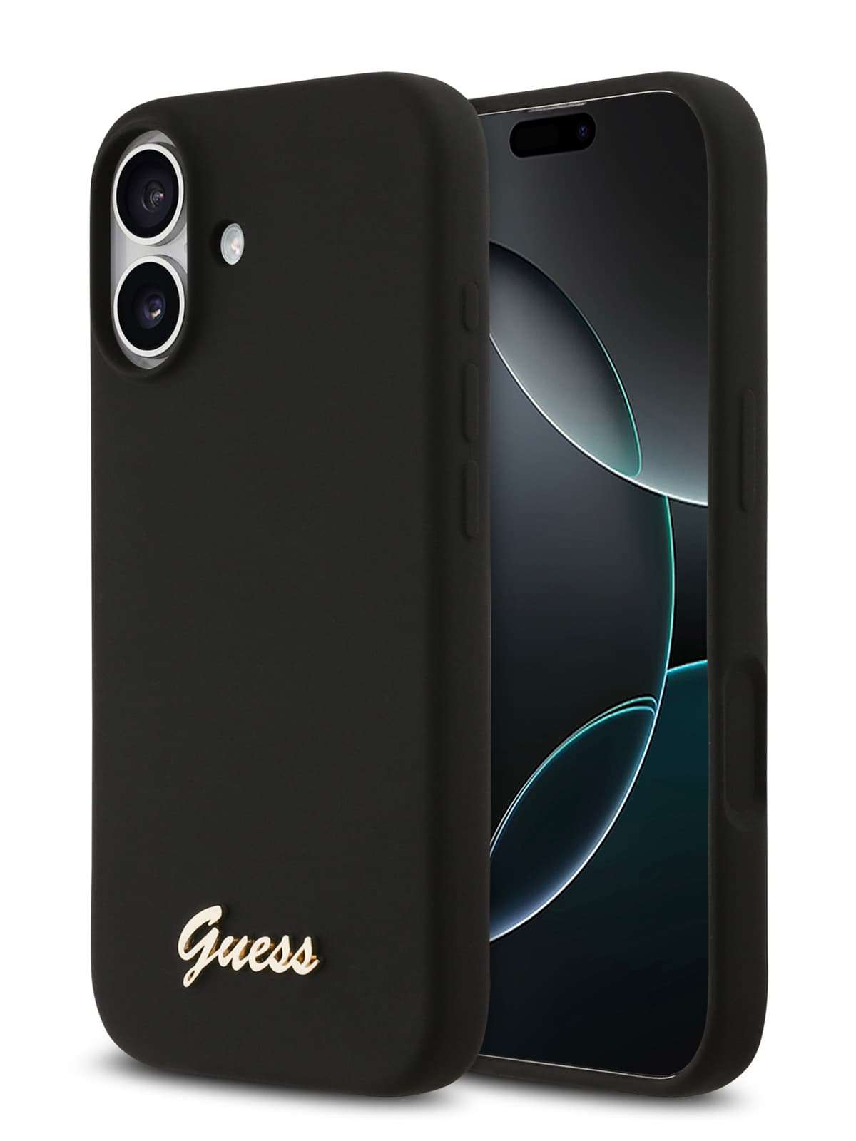 Чехол Guess Liquid silicone Gold metal logo Hard Black MagSafe (iPhone 17)