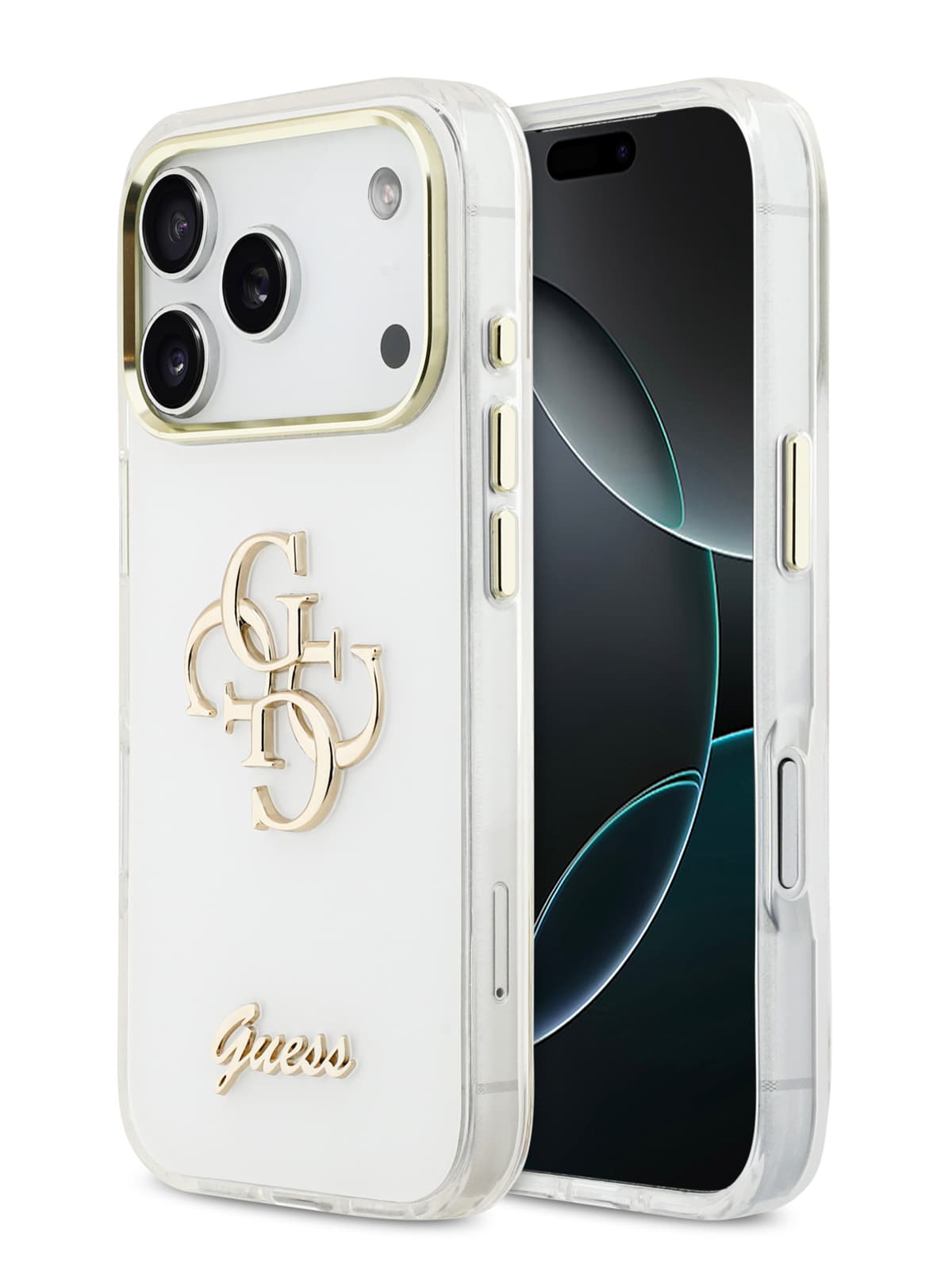 Чехол Guess IML 4G Big metal and Script logo Metal cam Hard White (iPhone 17 Pro)