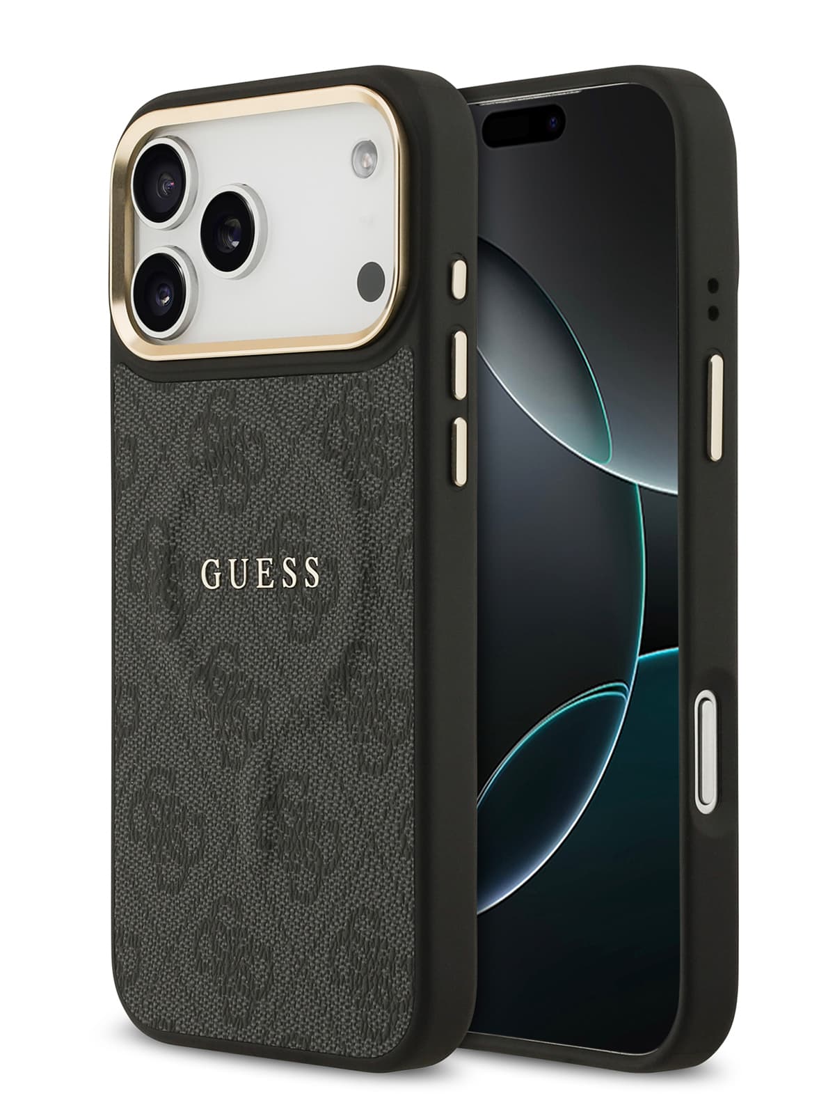 Чехол Guess PU 4G Classic metal logo Gold camera Hard Black MagSafe (iPhone 17 Pro Max)