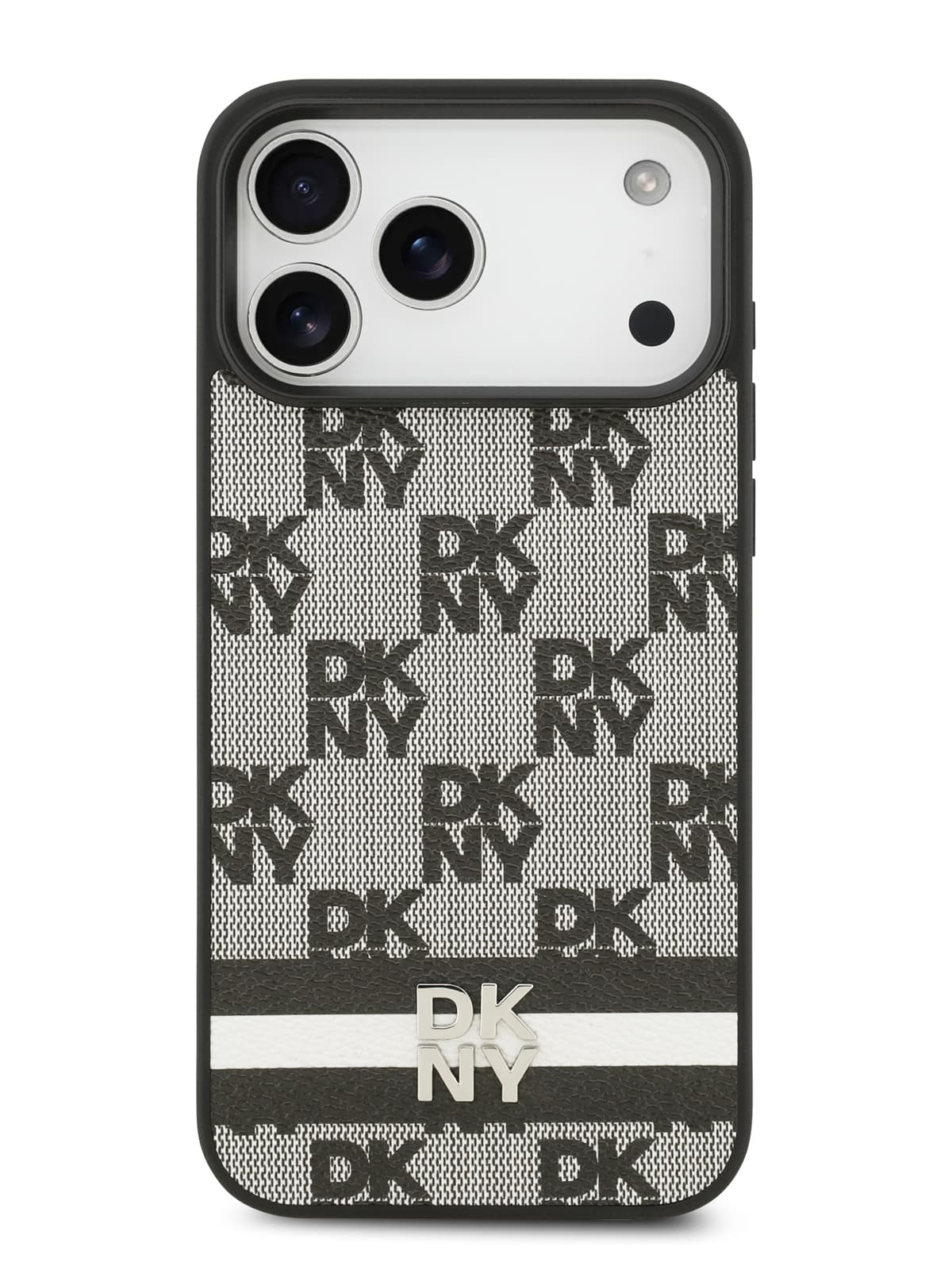 Чехол DKNY PU Checkered Printed stripes Metal logo Hard Black (iPhone 17 Pro)