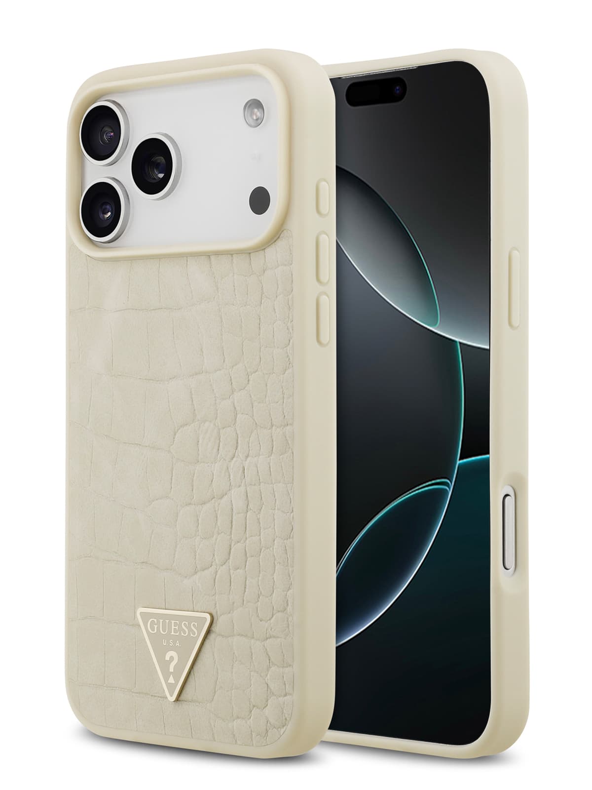 Чехол Guess PU Croco Triangle metal logo Hard Gold MagSafe (iPhone 17 Pro)