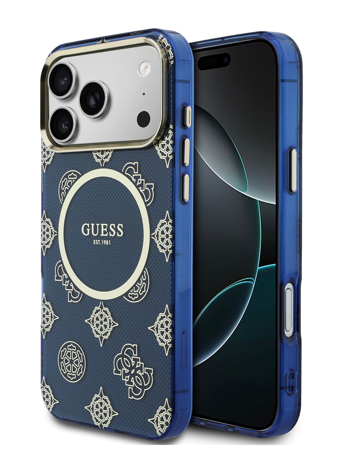 Чехол Guess IML Peony Dots Metal Cam Hard Blue MagSafe (iPhone 17 Pro Max)