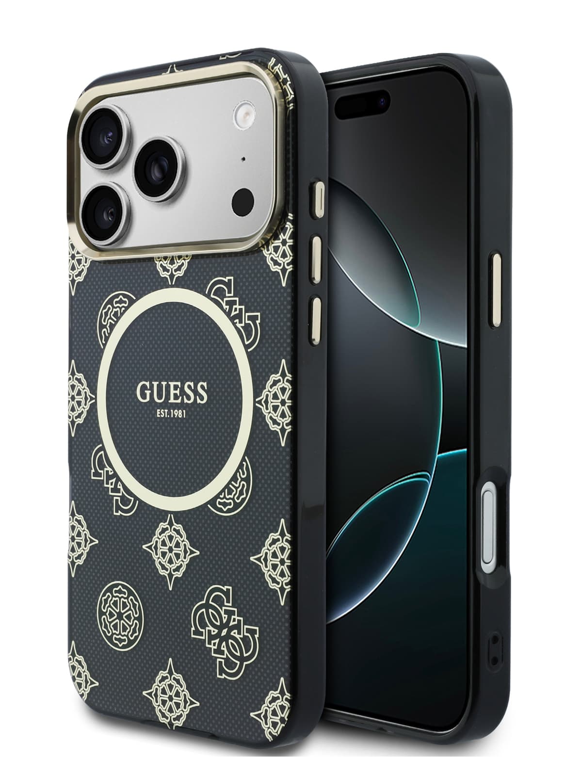 Чехол Guess IML Peony Dots Metal Cam Hard Black MagSafe (iPhone 17 Pro)