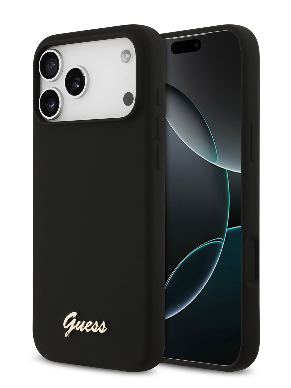 Чехол Guess Liquid silicone Gold metal logo Hard Black MagSafe (iPhone 17 Pro Max)